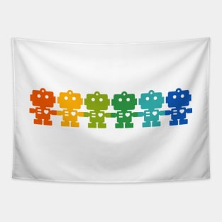 Rainbow Robots holding hands Tapestry