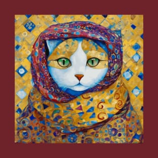 Klimt Cat with Green Eyes and a Colorful Shawl T-Shirt