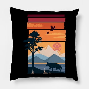 Mountain Wolf Sunset Polyhedral D20 Dice Sun Tabletop RPG Pillow