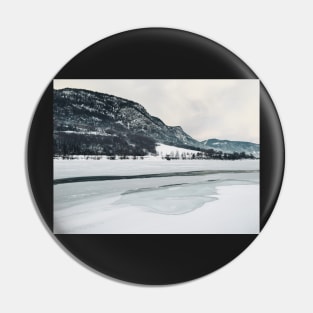 Frozen Lake in Snow-Covered Norwegian Winter Landscape Pin