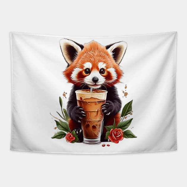 Iced Coffee and Red Panda Tapestry by likbatonboot