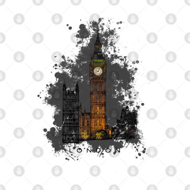 Big Ben with splatter, Tower of London at night, England. by PocketRoom