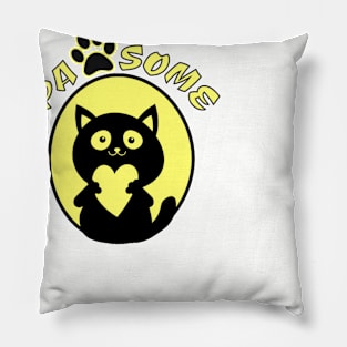 Pawsome, Cute cat design, Pet lovers t-shirt Pillow