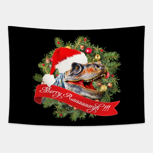 Christmas T-Rex Raaaaaaaargh!!! Tapestry by officegeekshop