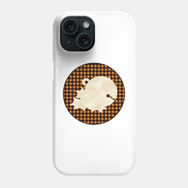 Sleigh bell and mistletoe silhouette over a black and orange tile pattern Phone Case by AtelierRillian