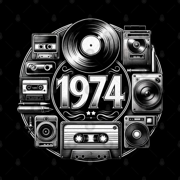 1974: The Golden Era of Music - 70s Retro Vintage, Celebrating a 1974 Birthday, born in 1974 by O.M.Art&Yoga