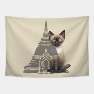 Siamese Cat and Thai Pagoda Tapestry