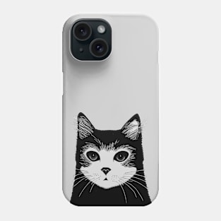 Grayscale Cat Portrait || Cute Vector Art Cat Phone Case