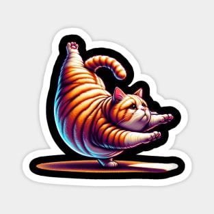 A Chubby Cat Attempting an Ambitious Yoga Pose Magnet