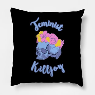 Feminist Killjoy - Skull wearing flower crown Pillow