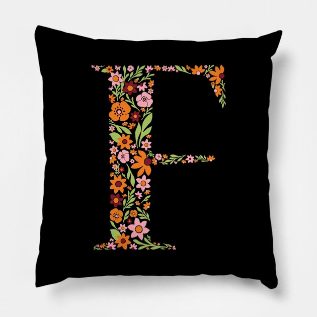 Retro Floral Letter F Pillow by zeljkica