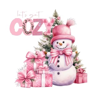 A Cute Vintage Pink Snowman T-Shirt