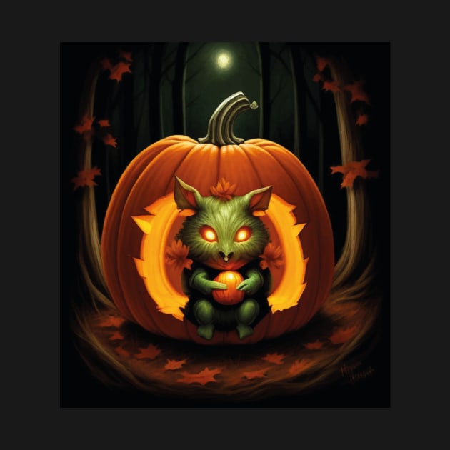 Pumpkin with a cute magical creature by Magic of the Night