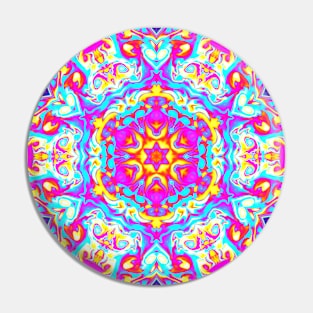 Psychedelic Mandala Flower Blue Pink and Yellow Pin