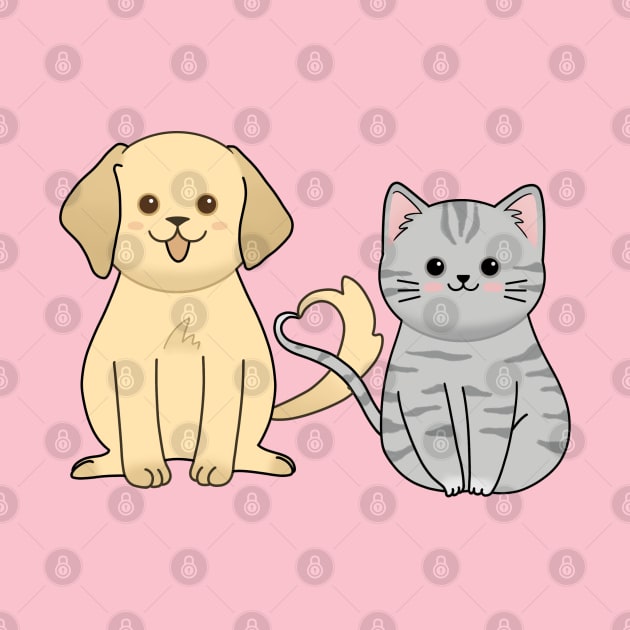 Cute chubby cat and dog with heart tail by ballooonfish