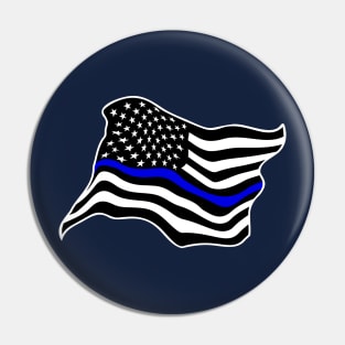 Waving USA Police Thin Blue Line Flag Pin