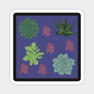 Succulents Pattern Indigo Magnet