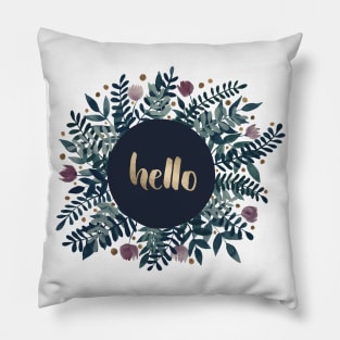 Hello flowers and branches - grey green and garnet Pillow