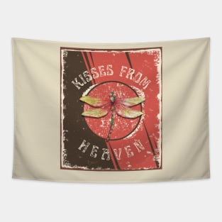 Dragonfly Kisses From Heaven - Distressed Grunge Coral and Brown Watercolor Dragonfly Tapestry