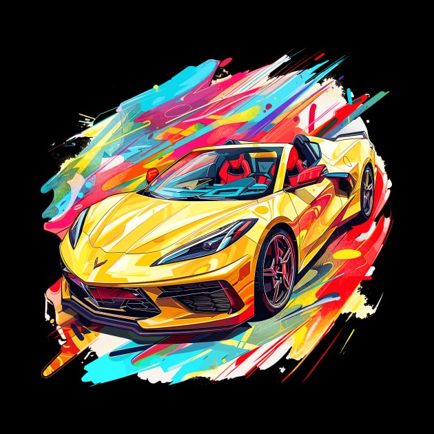 Accelerate Yellow HTC C8 Corvette Supercar Racecar Muscle Car Yellow Hardtop convertible Color Splash Corvette C8 by Tees 4 Thee