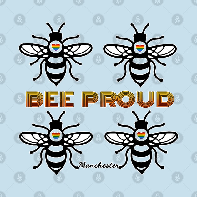 BEE PROUD. Celebrate Manchester Pride with this bee design with rainbow hearts by Off the Page