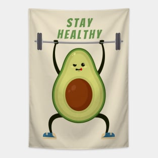 Kawaii avocado training in the gym Tapestry