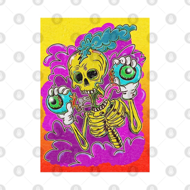 Psychedelic Skeleton holding eyeballs by silentrob668