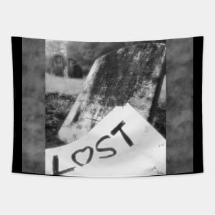 Tombstone and Lost Sign in Graveyard Tapestry