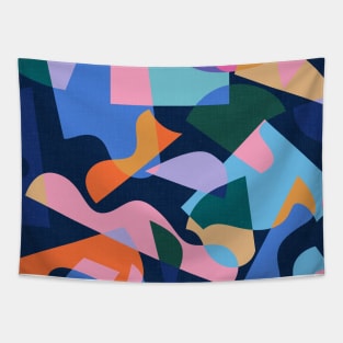 80's Summer Holiday Abstraction / Cut-Out Shapes on Navy Blue Tapestry