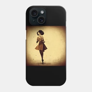 Sepia tinted vintage image of woman in a short dress on tiptoe. Phone Case