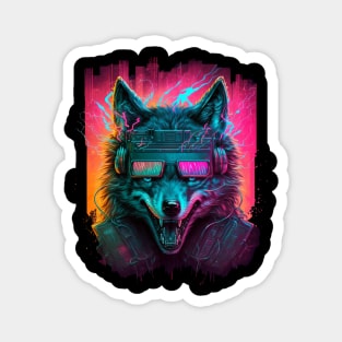 Cool Vaporwave Anthropomorphic Wolf Magnet