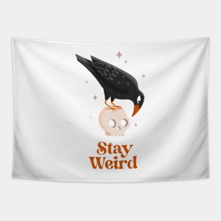 Cute Raven - Stay Weird - Red Tapestry