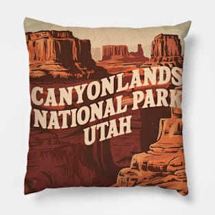 Canyonlands National Park - Retro Travel Illustration Pillow