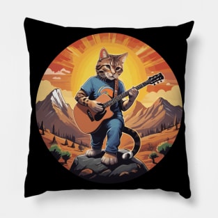 Cat Guitar Mountain Pillow