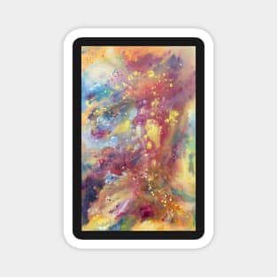 Abstract Galaxy Painting in Red, Yellow, and Rainbow Magnet