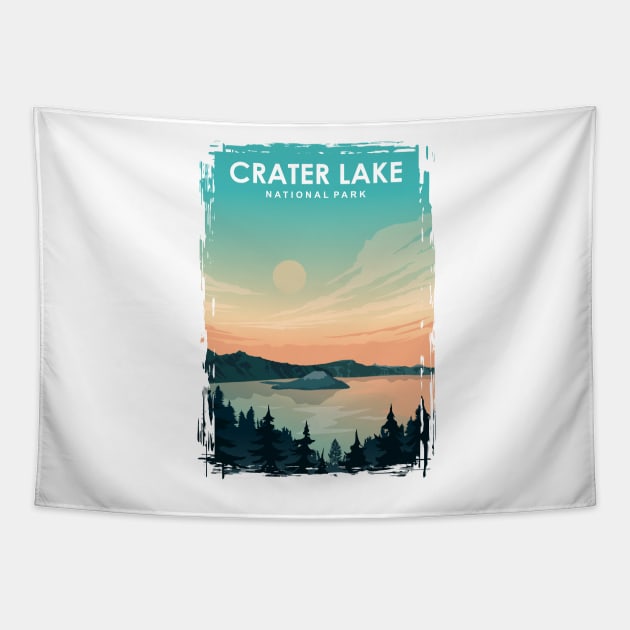 Crater Lake National Park Travel Poster Tapestry by jornvanhezik