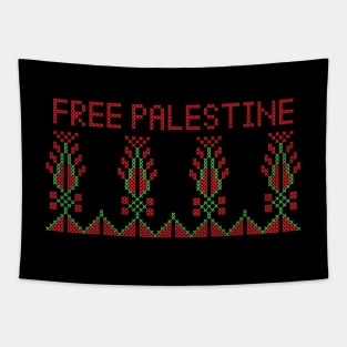 Realistic Palestinian Tatreez Embroidery Pattern Design Free Palestine Quote red-grn Tapestry