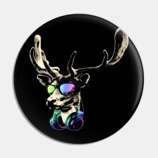 Deer DJ Brown Sticker Cool and Funny Music Animal With Sunglasses And Headphones. Pin