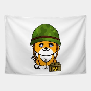 Funny orange cat is a soldier Tapestry