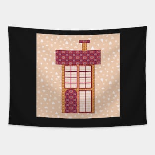 Little Pink and Mustard two-storey house - French town Tapestry
