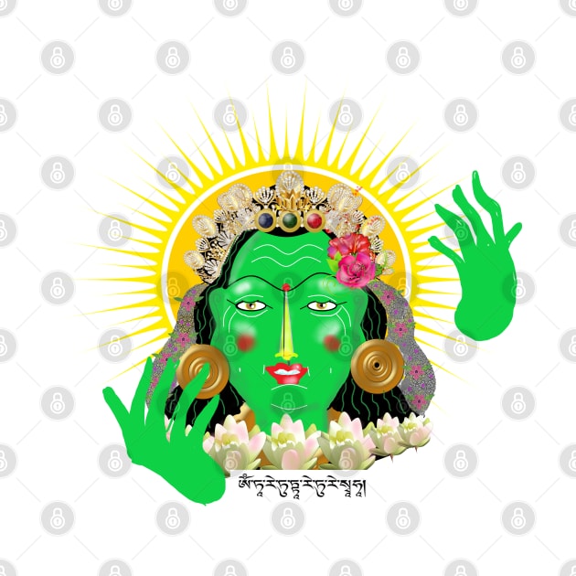 Green Tara with Sun and Mantra by adelwins