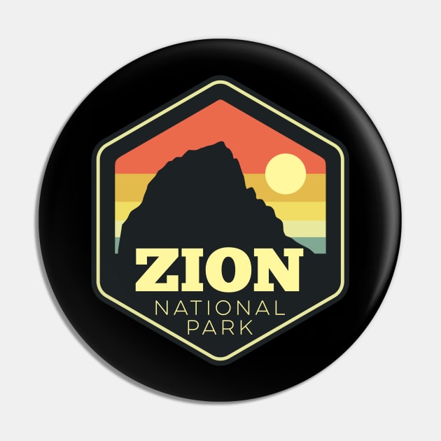 Zion National Park Southern Utah Vintage Sunset Hexagon Pin by DetourShirts