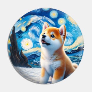 Starry Shiba Inu Dog Portrait - Pet Portrait Pin