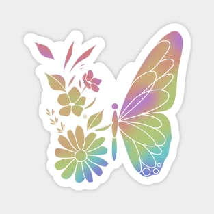 rainbow butterfly - white outline Magnet