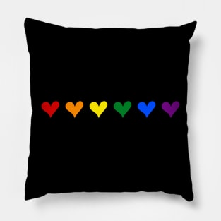 Row of Hearts Pride Rainbow Color red, purple, yellow, green, blue, orange Pillow