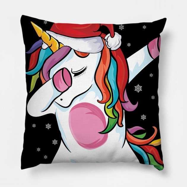 Xmas Unicorn Santa gift Kids Girls Dabbing Unicorn Christmas Pillow by UNXart