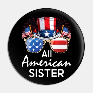 All American Sister 4th of July USA America Flag Sunglasses Pin