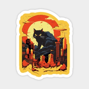 Japanese Sunset Giant Black Cat CatZilla Magnet