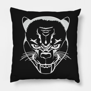 Evil Kitty Cat - Lineart White Pillow