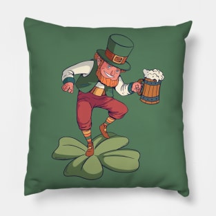 Drinking Leprechaun Dancing on a Shamrock Pillow